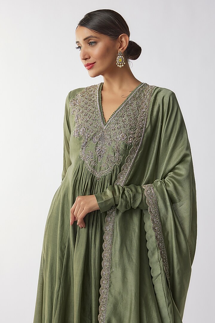 Mint Green Silk Zari Embroidered Wedding Anarkali Set by Jayanti Reddy at Pernia's Pop Up Shop