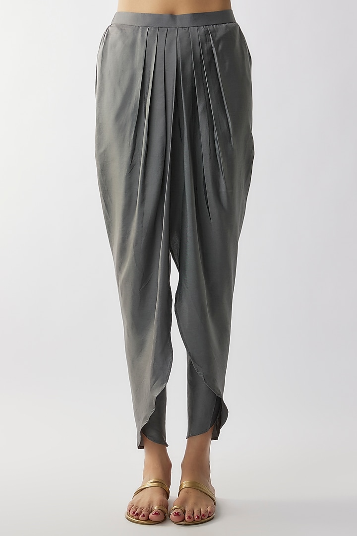 Teal Grey Silk Zari Embroidered Kurta Set by Jayanti Reddy at Pernia's Pop Up Shop