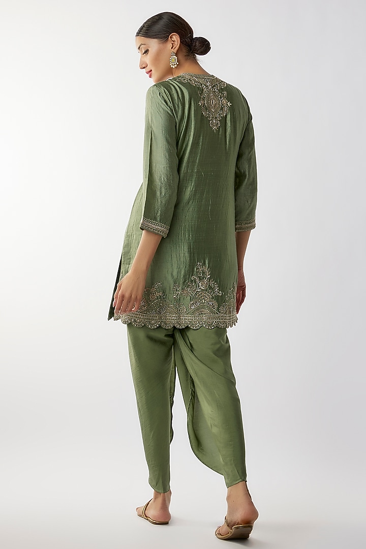 Mint Green Grey Silk Zari Embroidered Kurta Set by Jayanti Reddy at Pernia's Pop Up Shop