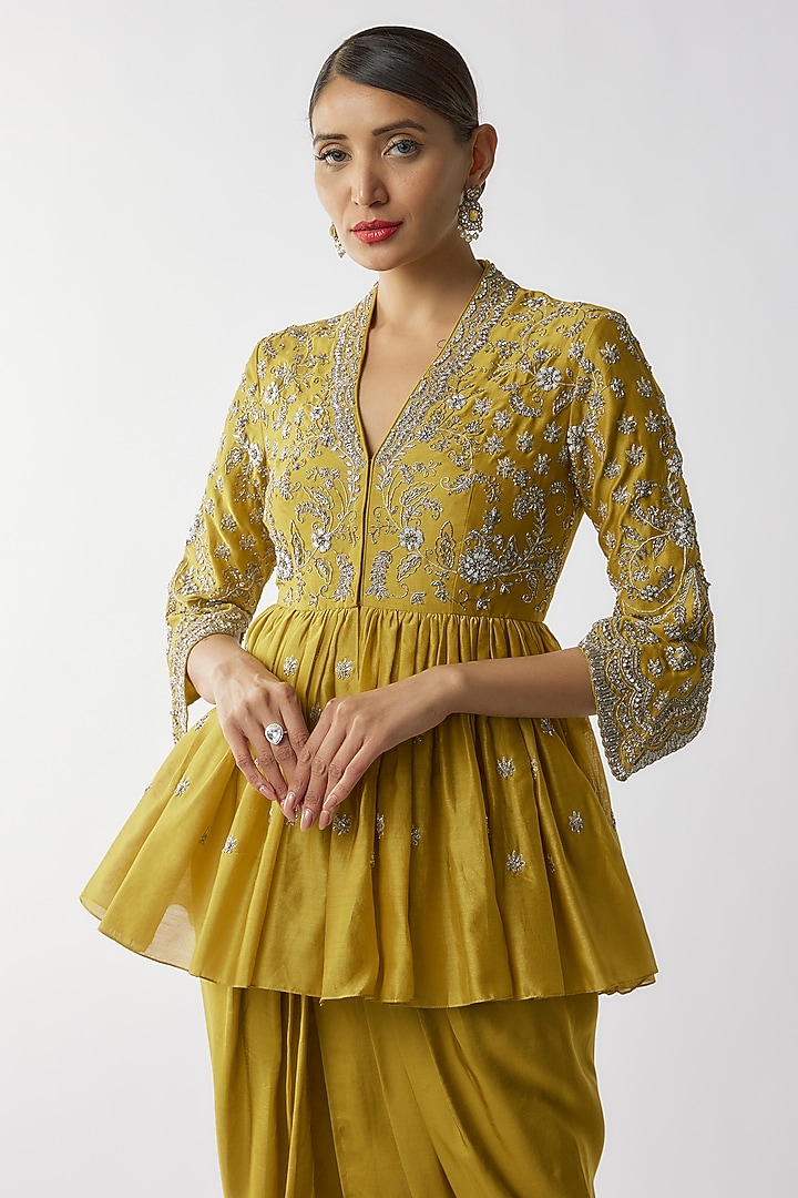 Mustard Silk Dhoti Set by Jayanti Reddy at Pernia's Pop Up Shop
