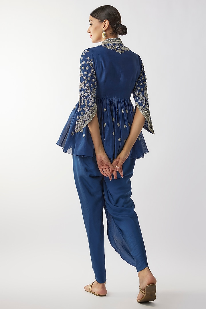 Navy Blue Silk Dhoti Set by Jayanti Reddy at Pernia's Pop Up Shop