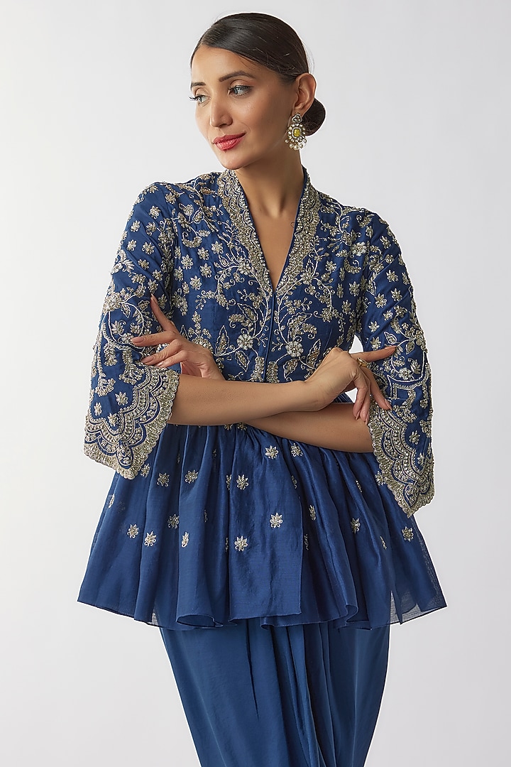 Navy Blue Silk Dhoti Set by Jayanti Reddy at Pernia's Pop Up Shop