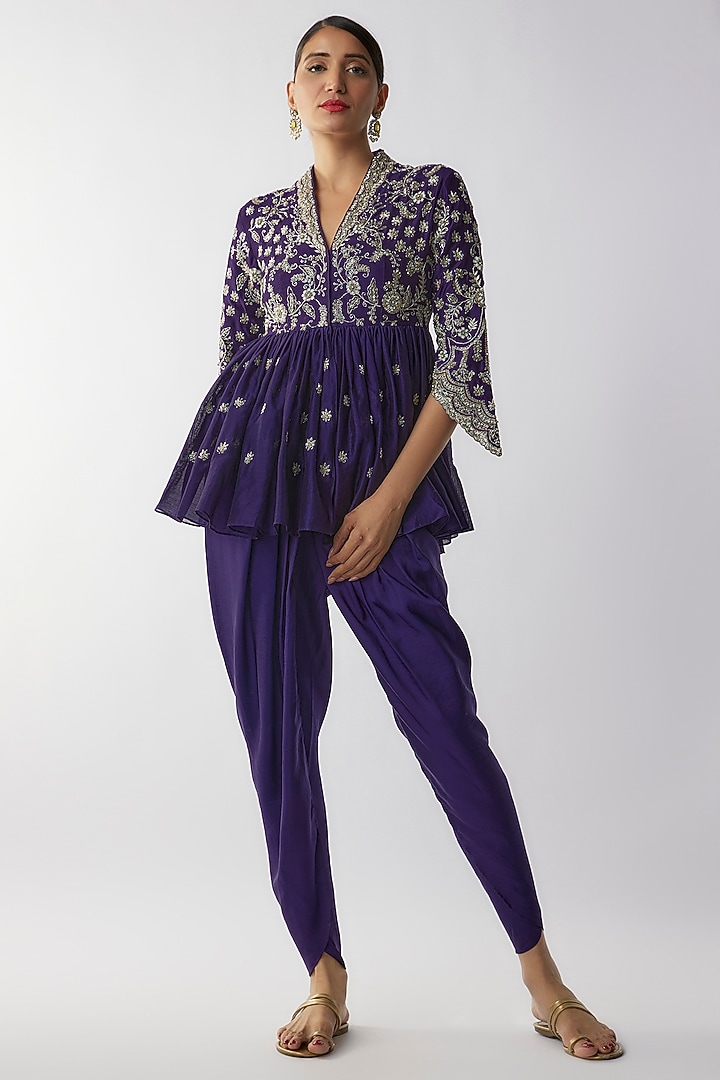 Purple Silk Dhoti Set by Jayanti Reddy at Pernia's Pop Up Shop