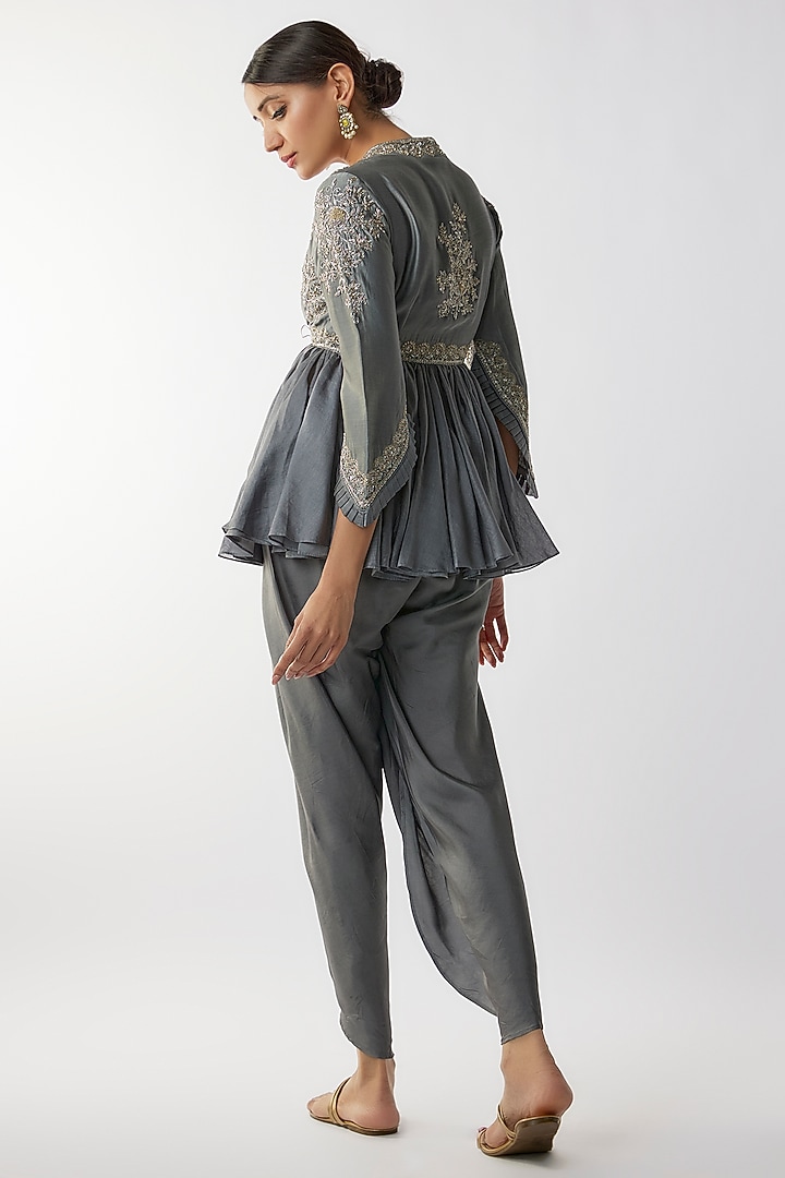 Teal Grey Silk Dhoti Set by Jayanti Reddy at Pernia's Pop Up Shop