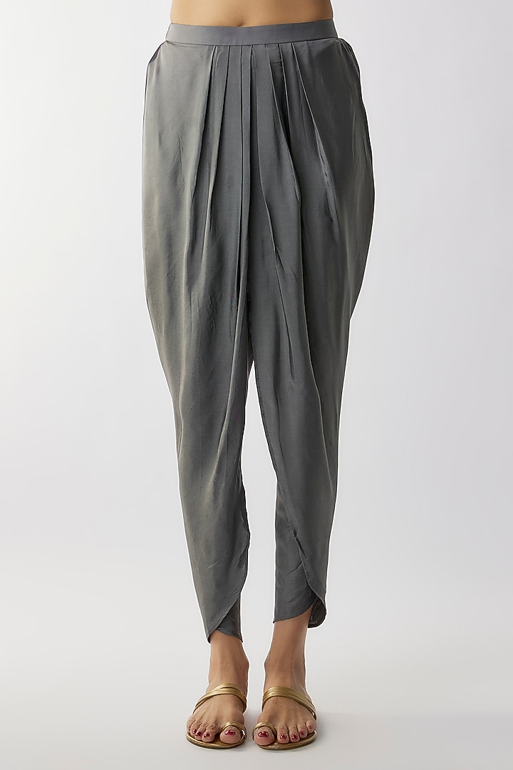 Teal Grey Silk Dhoti Set by Jayanti Reddy at Pernia's Pop Up Shop