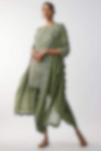 Mint Green Silk Zari Embroidered Kurta Set by Jayanti Reddy