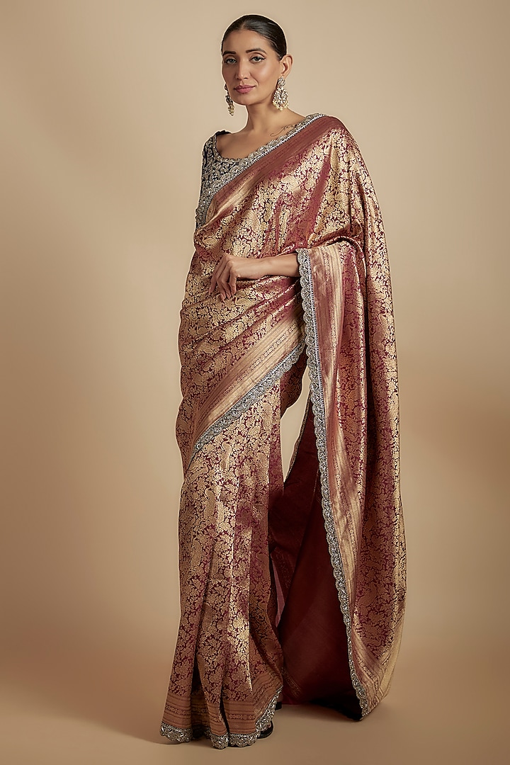 Maroon Banarasi Silk Saree Set by Jayanti Reddy at Pernia's Pop Up Shop