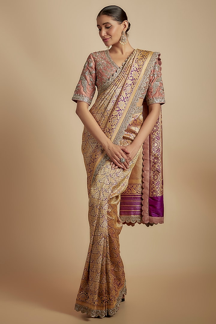 Purple Banarasi Silk Bridal Saree Set by Jayanti Reddy at Pernia's Pop Up Shop