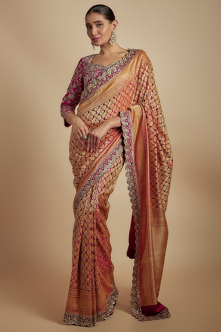 Pink Banarasi Silk Bridal Saree Set by Jayanti Reddy at Pernia's Pop Up Shop