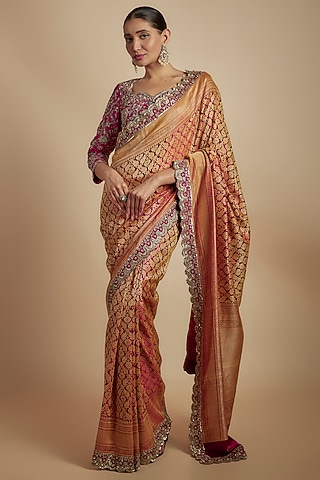 Pink Banarasi Silk Saree Set by Jayanti Reddy