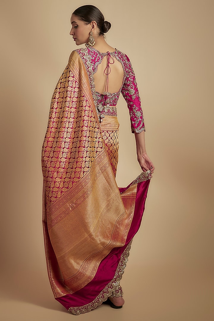Pink Banarasi Silk Bridal Saree Set by Jayanti Reddy at Pernia's Pop Up Shop