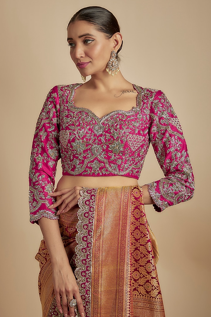 Pink Banarasi Silk Bridal Saree Set by Jayanti Reddy at Pernia's Pop Up Shop