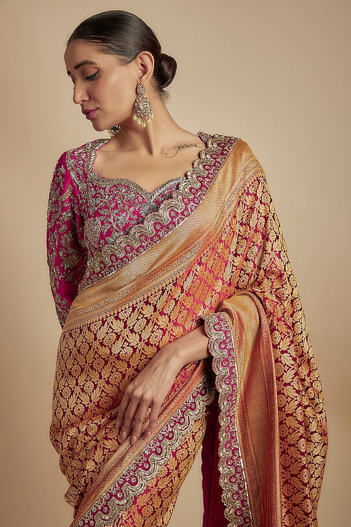 Pink Banarasi Silk Bridal Saree Set by Jayanti Reddy at Pernia's Pop Up Shop