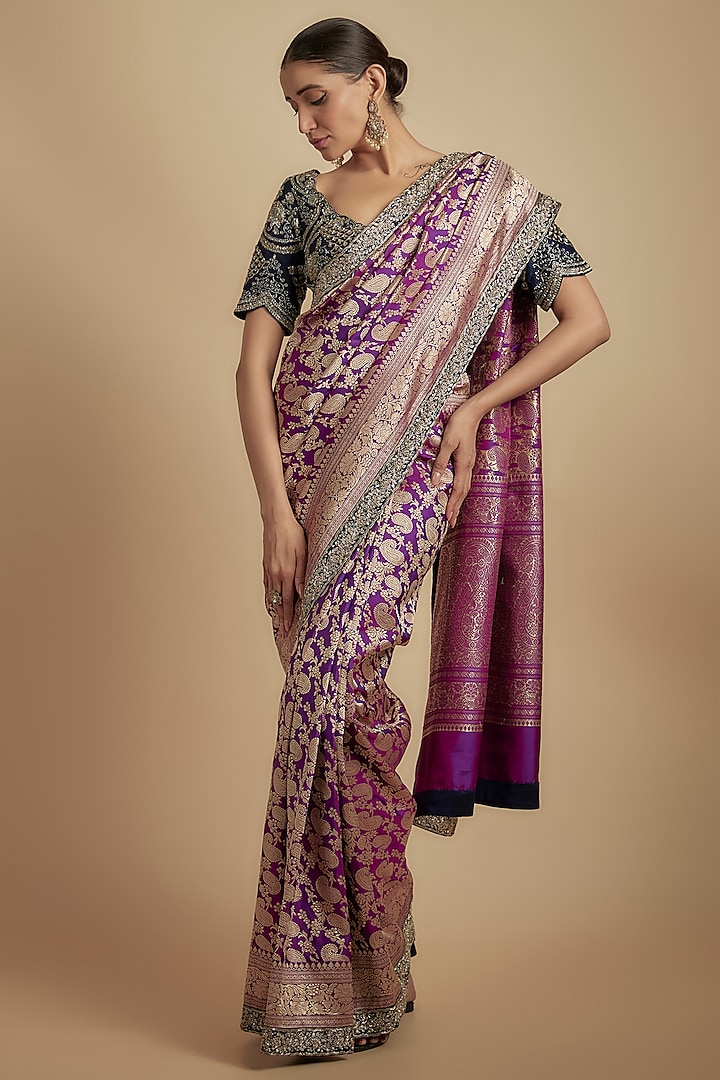 Purple Banarasi Silk Bridal Saree Set by Jayanti Reddy at Pernia's Pop Up Shop