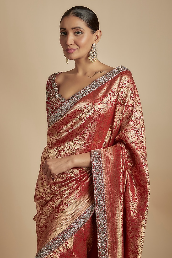 Red Banarasi Silk Bridal Saree Set by Jayanti Reddy at Pernia's Pop Up Shop