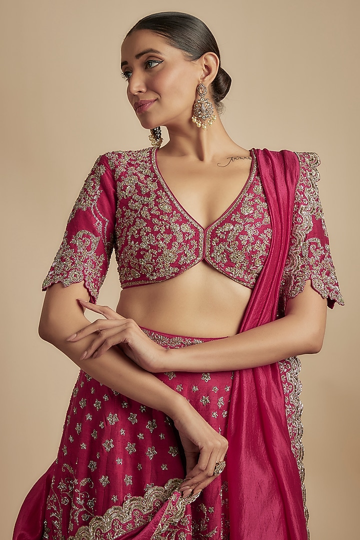 Pink Silk Zari Embroidered Bridal Lehenga Set by Jayanti Reddy at Pernia's Pop Up Shop