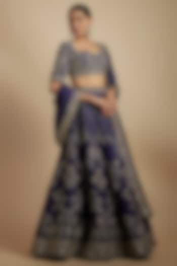 Purple Silk Zari Embroidered Lehenga Set by Jayanti Reddy