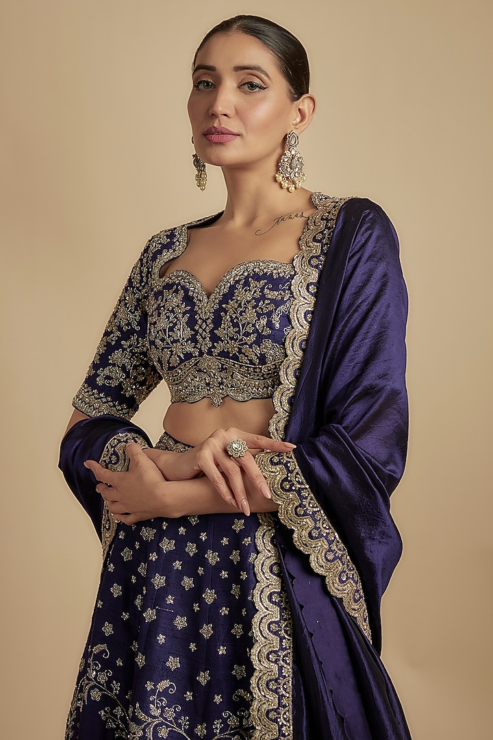 Purple Silk Zari Embroidered Bridal Lehenga Set by Jayanti Reddy at Pernia's Pop Up Shop