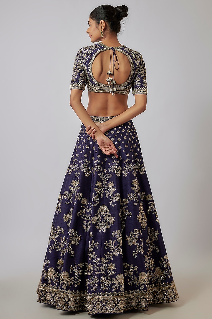 Purple Silk Zari Embroidered Bridal Lehenga Set by Jayanti Reddy at Pernia's Pop Up Shop