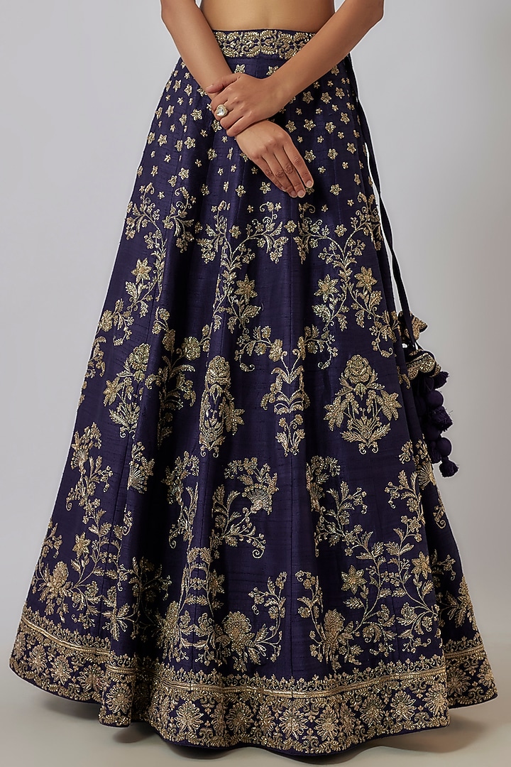 Purple Silk Zari Embroidered Bridal Lehenga Set by Jayanti Reddy at Pernia's Pop Up Shop
