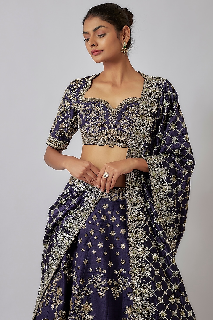 Purple Silk Zari Embroidered Bridal Lehenga Set by Jayanti Reddy at Pernia's Pop Up Shop