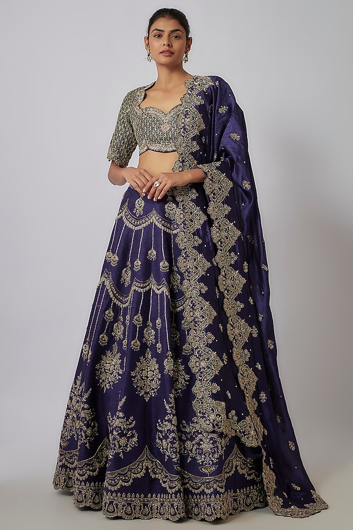 Purple Silk Zari Embroidered Bridal Lehenga Set by Jayanti Reddy at Pernia's Pop Up Shop