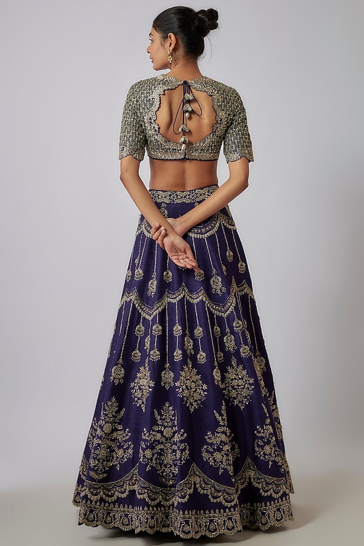 Purple Silk Zari Embroidered Bridal Lehenga Set by Jayanti Reddy at Pernia's Pop Up Shop