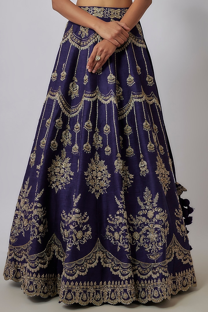 Purple Silk Zari Embroidered Bridal Lehenga Set by Jayanti Reddy at Pernia's Pop Up Shop
