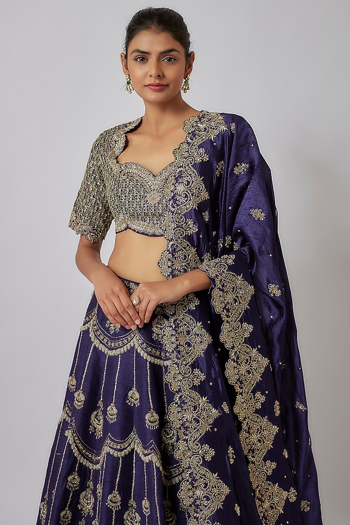 Purple Silk Zari Embroidered Bridal Lehenga Set by Jayanti Reddy at Pernia's Pop Up Shop