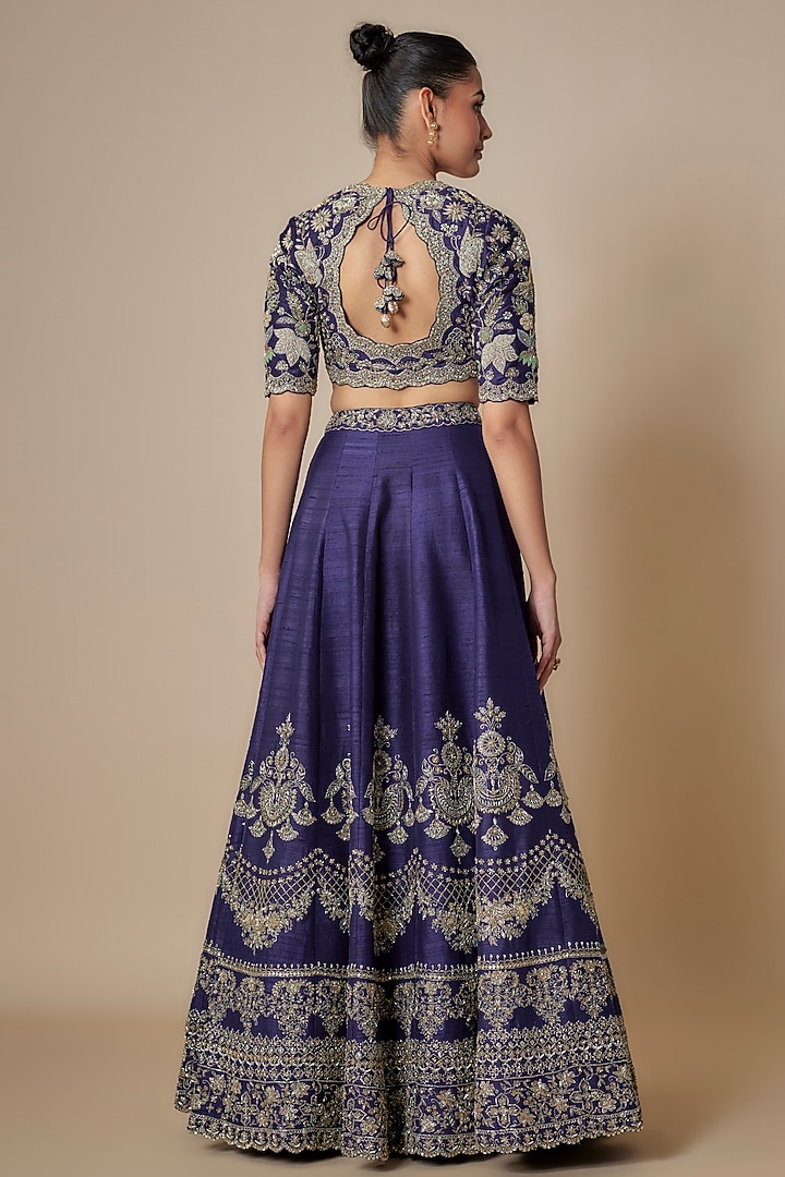 Purple Raw Silk Zardosi Embroidered Bridal Lehenga Set by Jayanti Reddy at Pernia's Pop Up Shop