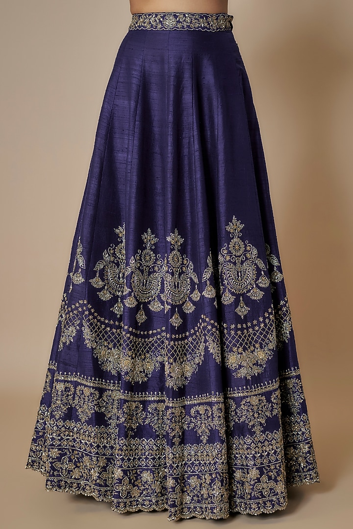 Purple Raw Silk Zardosi Embroidered Bridal Lehenga Set by Jayanti Reddy at Pernia's Pop Up Shop