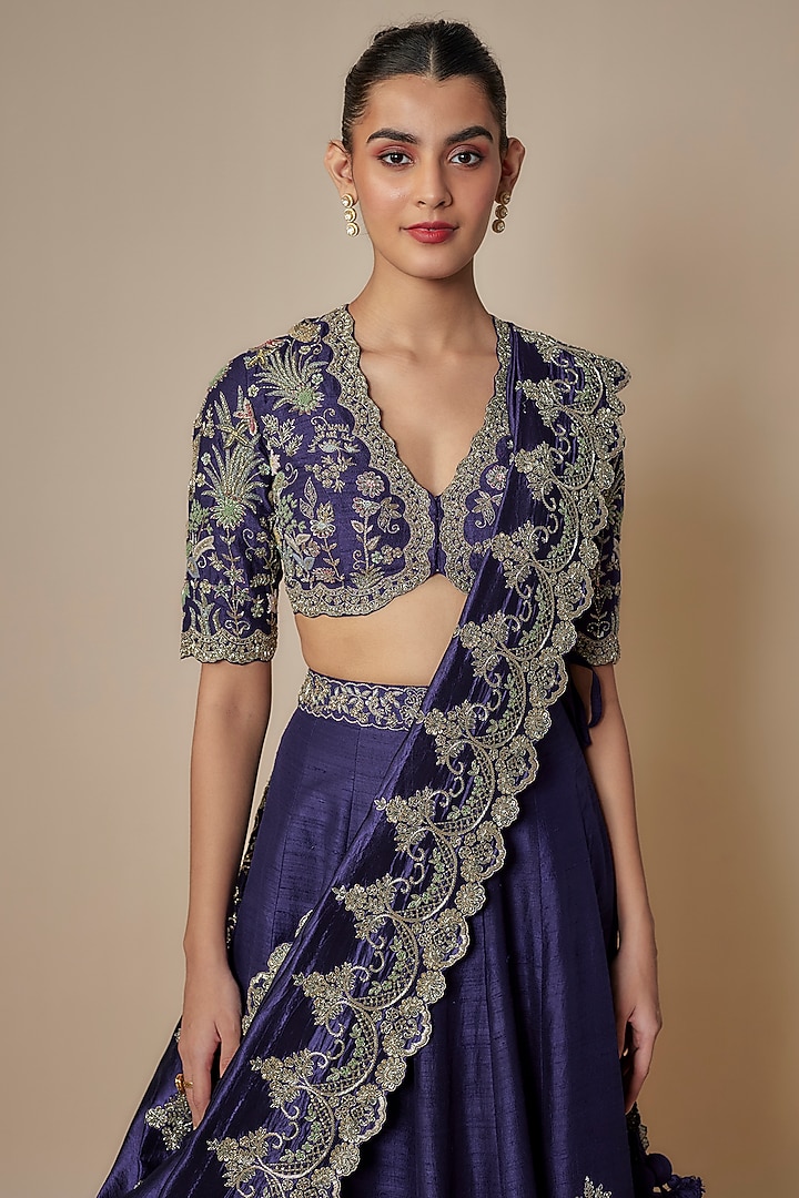 Purple Raw Silk Zardosi Embroidered Bridal Lehenga Set by Jayanti Reddy at Pernia's Pop Up Shop