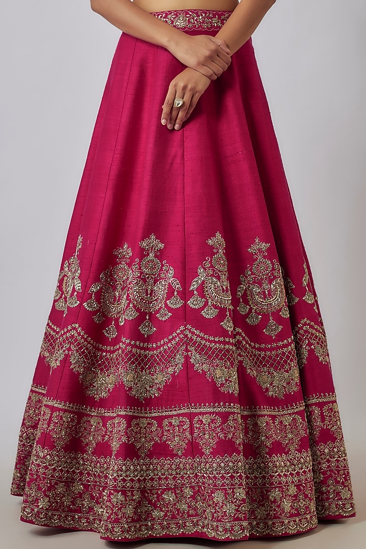 Rani Pink Silk Zari Embroidered Bridal Lehenga Set by Jayanti Reddy at Pernia's Pop Up Shop