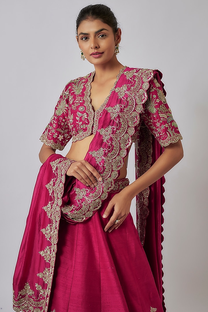Rani Pink Silk Zari Embroidered Bridal Lehenga Set by Jayanti Reddy at Pernia's Pop Up Shop