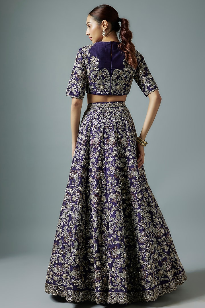 Purple Silk Zari Embroidered Bridal Lehenga Set by Jayanti Reddy at Pernia's Pop Up Shop