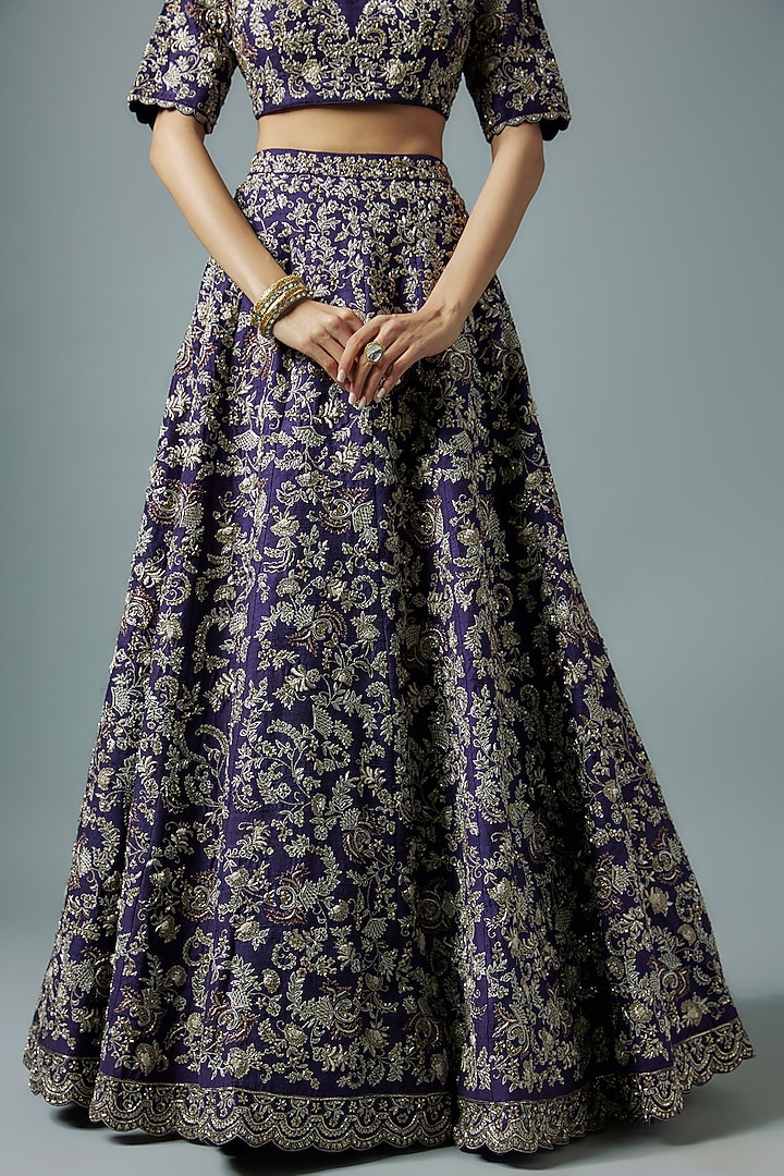 Purple Silk Zari Embroidered Bridal Lehenga Set by Jayanti Reddy at Pernia's Pop Up Shop