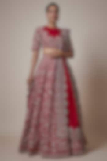 Red Silk Zari Embroidered Bridal Lehenga Set by Jayanti Reddy at Pernia's Pop Up Shop