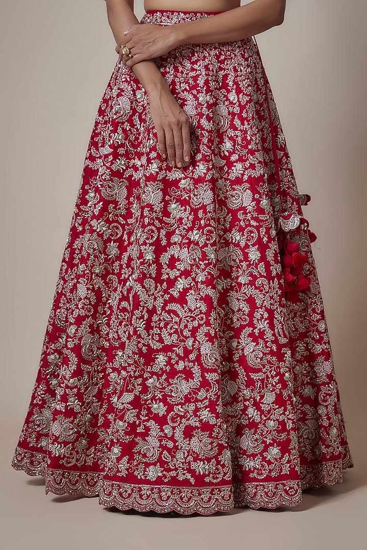 Red Silk Zari Embroidered Bridal Lehenga Set by Jayanti Reddy at Pernia's Pop Up Shop