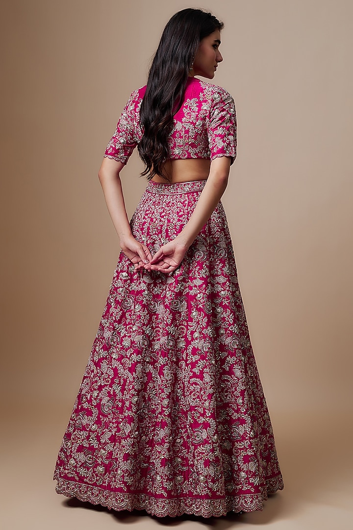 Pink Silk Zari Embroidered Bridal Lehenga Set by Jayanti Reddy at Pernia's Pop Up Shop