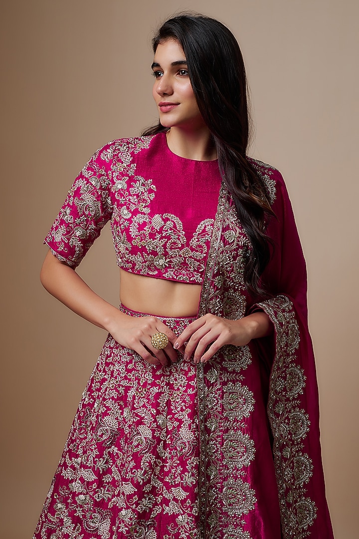 Pink Silk Zari Embroidered Bridal Lehenga Set by Jayanti Reddy at Pernia's Pop Up Shop