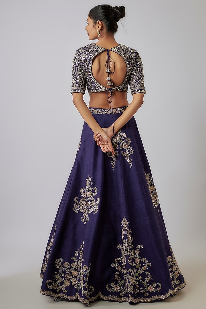 Purple Silk Zari Embroidered Bridal Lehenga Set by Jayanti Reddy at Pernia's Pop Up Shop
