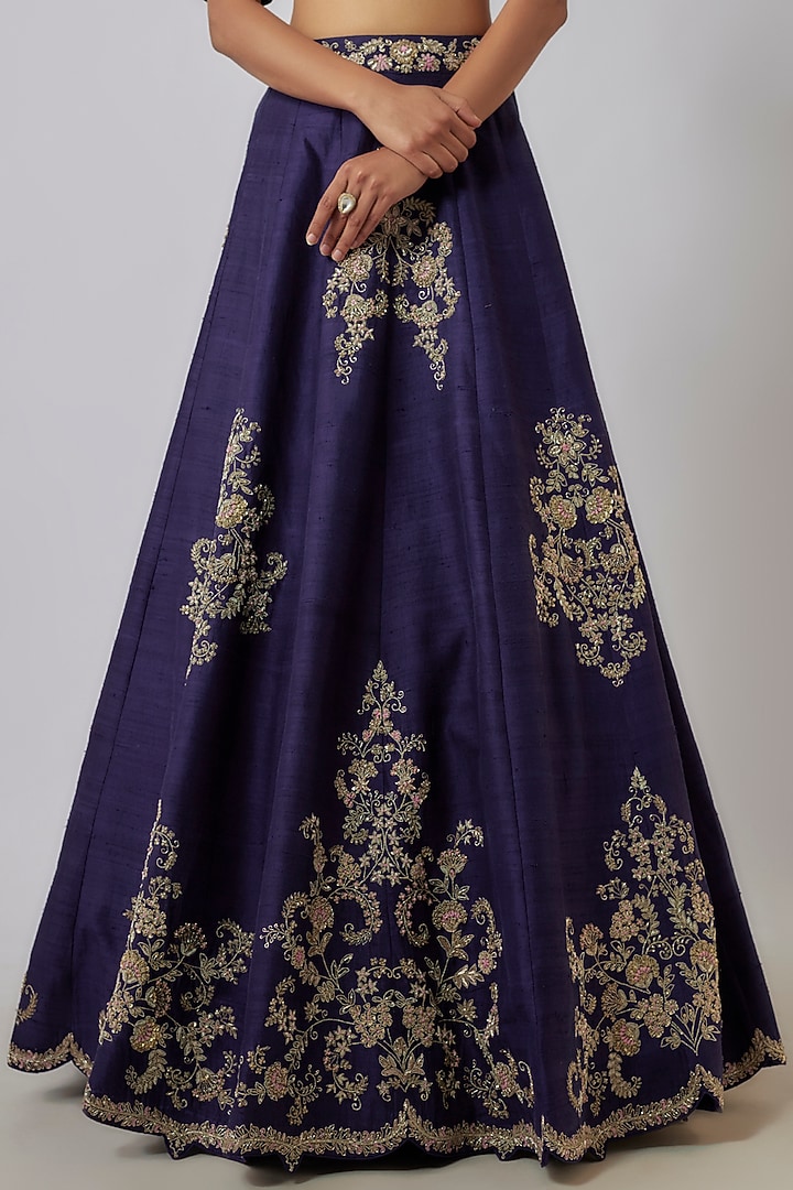 Purple Silk Zari Embroidered Bridal Lehenga Set by Jayanti Reddy at Pernia's Pop Up Shop