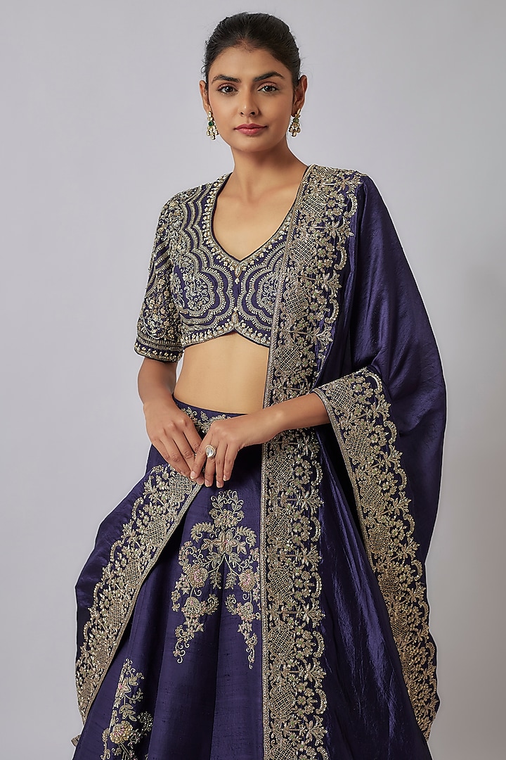 Purple Silk Zari Embroidered Bridal Lehenga Set by Jayanti Reddy at Pernia's Pop Up Shop