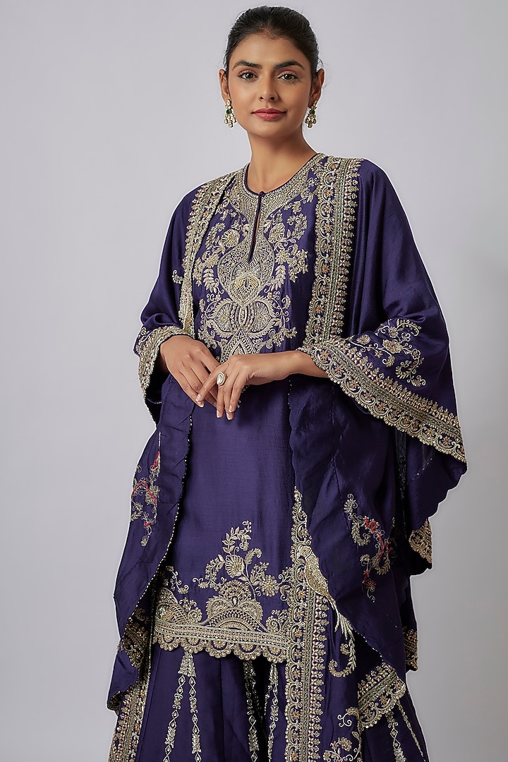 Purple Silk Zari Embroidered Bridal Sharara Set by Jayanti Reddy at Pernia's Pop Up Shop