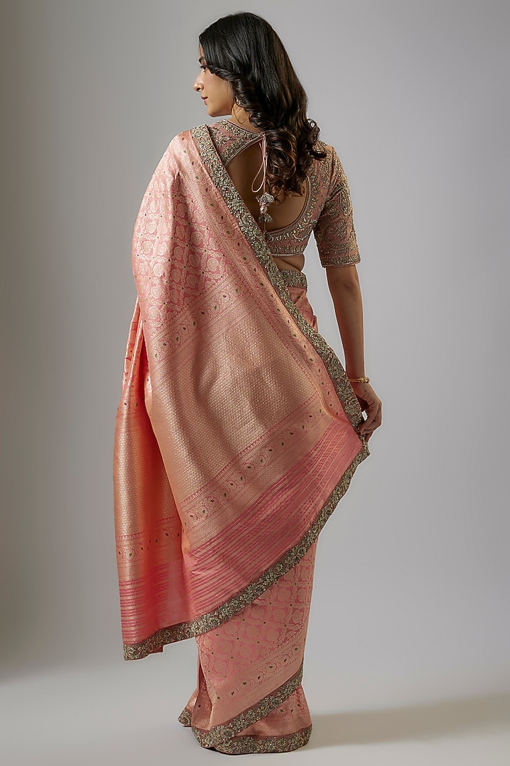 Peach Banarasi Bridal Saree Set by Jayanti Reddy at Pernia's Pop Up Shop