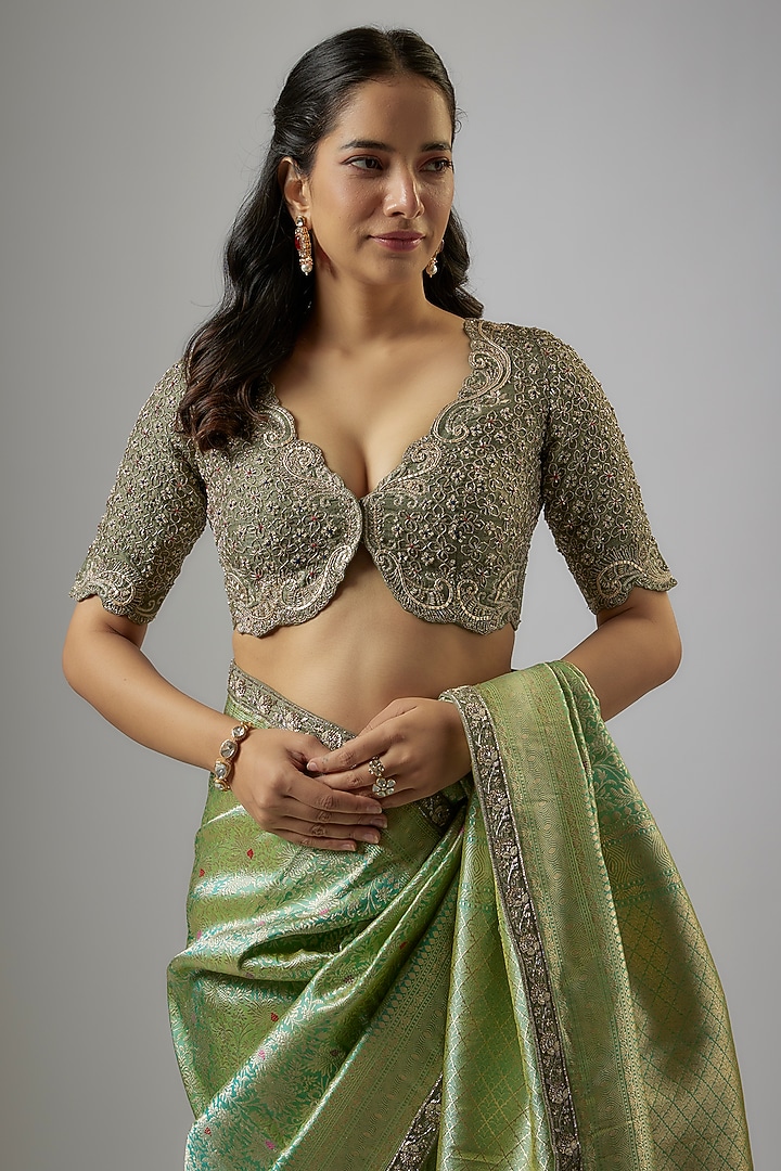 Green Banarasi Bridal Saree Set by Jayanti Reddy at Pernia's Pop Up Shop