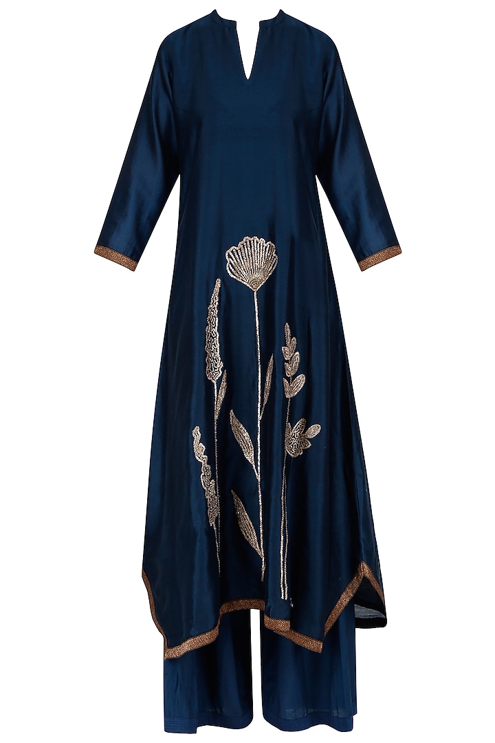 Navy blue tulip embroidered tunic and palazzos set available only at Pernia's Pop Up Shop.