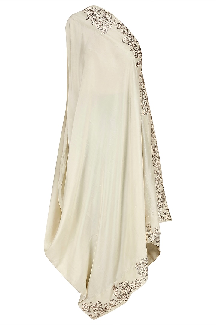 Off White Embroidered Off Shoulder Tunic/Dress with Dhoti Pants by Jayanti Reddy