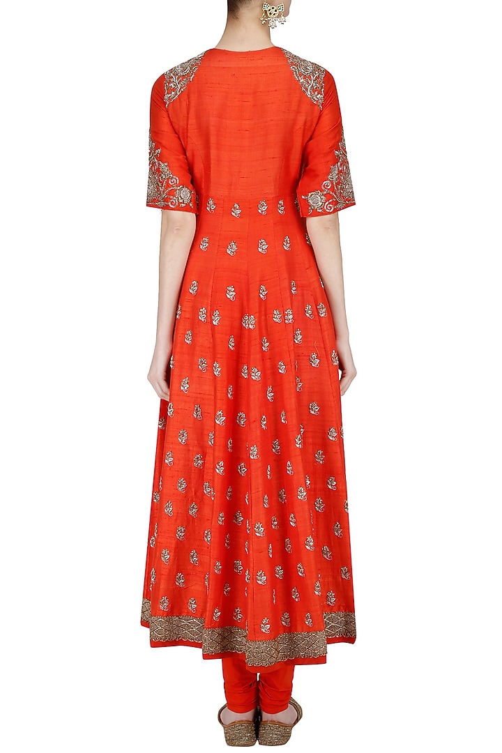 Orange and beige embroidered anarkali set available only at Pernia's Pop Up Shop.