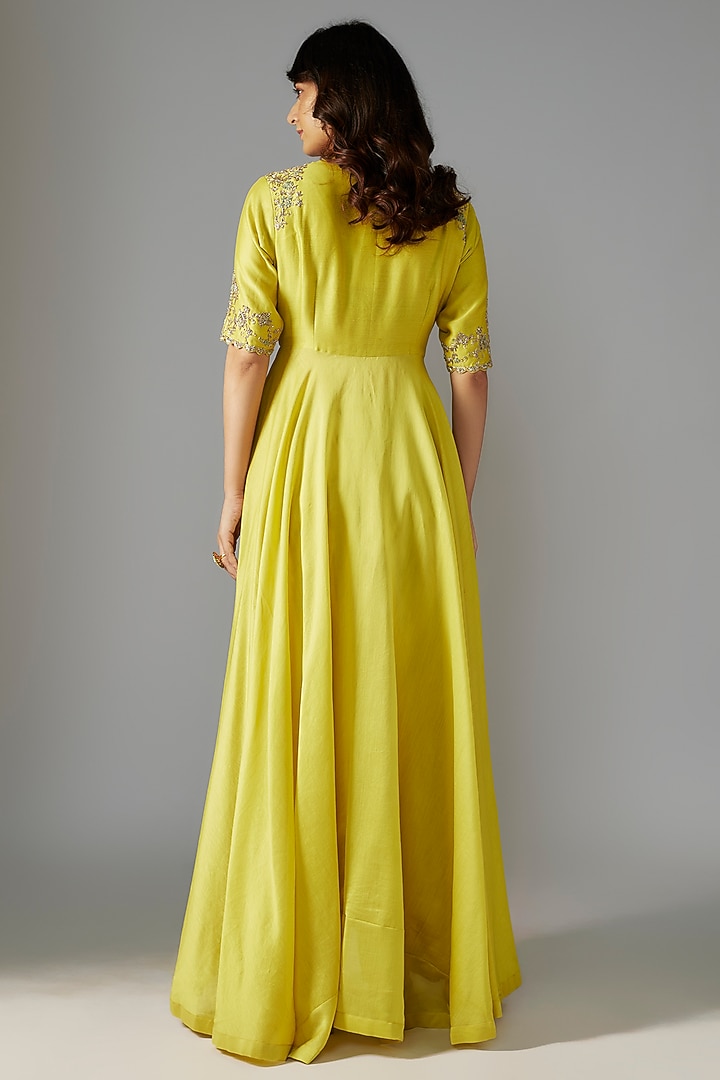 Lime Green Silk Zari Embroidered Wedding Anarkali Set by Jayanti Reddy at Pernia's Pop Up Shop